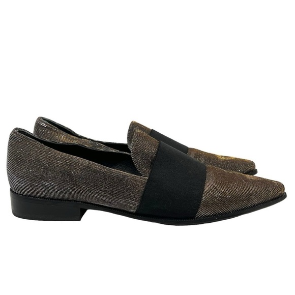Stuart Weitzman Metallic Leather Point Toe Loafers Flats Women’s 7.5 - Picture 2 of 13